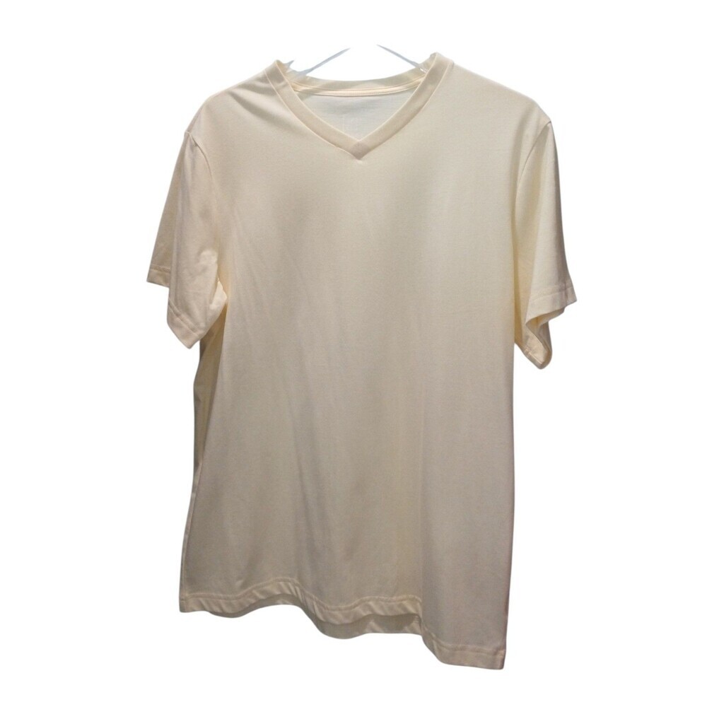 George Men’s V-Neck T-Shirt Size L 42-44 Cream Short Sleeve Basic Casual